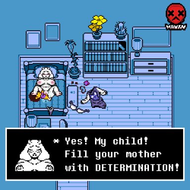 undertale, undertale (series), undertale fanfiction, frisk, frisk (undertale), toriel, mayin, bbw, furry, missionary, missionary position, pixel, pussy, pussy ejaculation, pussy juice