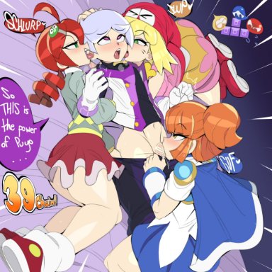 puyo puyo, puyo puyo tetris, sega, tetris, amitie, andou ringo, arle nadja, puyo (puyopuyo), tee (puyo puyo), captain kirb, fellatio, overpowered, tagme