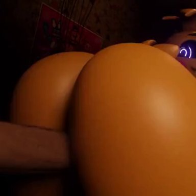 five nights at freddy's, toy chica (fnaf), deanm1ken, 1boy, 1boy1girl, 1girls, animatronic, ass, big ass, big penis, from behind, looking back, robot girl, smile, 3d