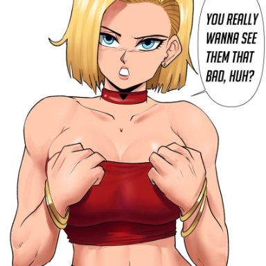 dragon ball, android 18, echosaber, big breasts, blonde hair, female