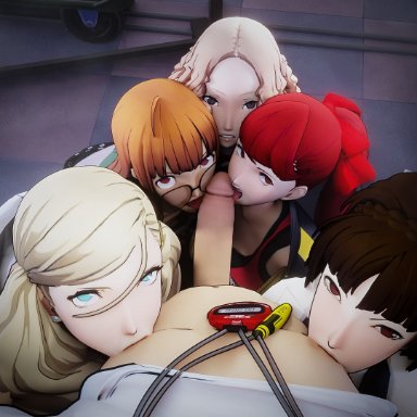 atlus, persona, persona 5, ann takamaki, haru okumura, kasumi yoshizawa, makoto niijima, sakura futaba, suguru kamoshida, sumire yoshizawa, amateurthrowaway, 1boy, 5girls, blonde hair, breasts