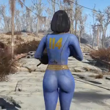 fallout, fallout 4, giant crab (elden ring), vault dweller, vault girl, vault meat, a1girls, abandoned building, animal penis, brunette, canine, cleavage, clothed sex, clothes removed, creampie