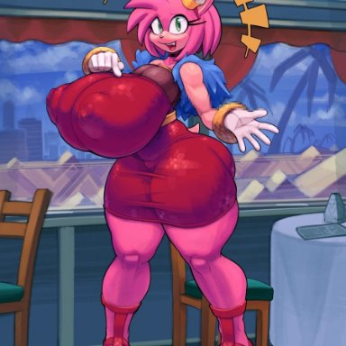 sega, sonic (series), sonic the hedgehog (series), the murder of sonic the hedgehog, amy rose, snao, anthro, big breasts, breasts, huge breasts, large breasts, tight clothing