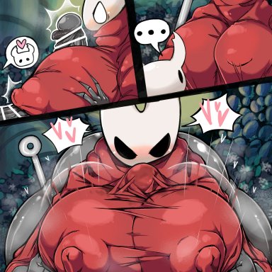 hollow knight, team cherry, hornet (hollow knight), protagonist (hollow knight), the knight (hollow knight), vessel (species), osakana2gou, angry expression, anthro, areola outline, arthropod, ass, big breasts, big butt, big penis