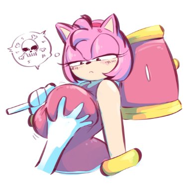 sonic (series), sonic the hedgehog (series), amy rose, anon, edalv, edolov, 1girls, anger vein, angry, annoyed, anthro, big breasts, black eyes, blush, breast grab