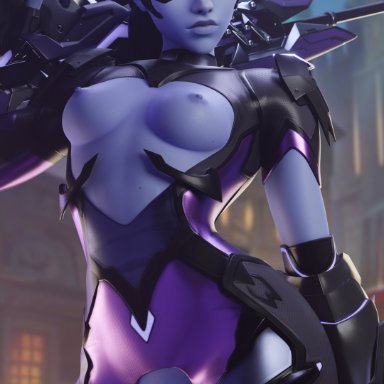 overwatch, widowmaker, maroketh3d, breasts, pussy, suit, weapon, tagme