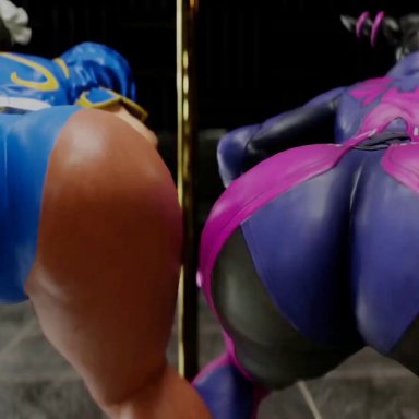 capcom, street fighter, street fighter 6, street fighter v, chun-li, juri han, kishi, 2girls, asian female, ass, ass focus, ass shake, bent over, big ass, big butt