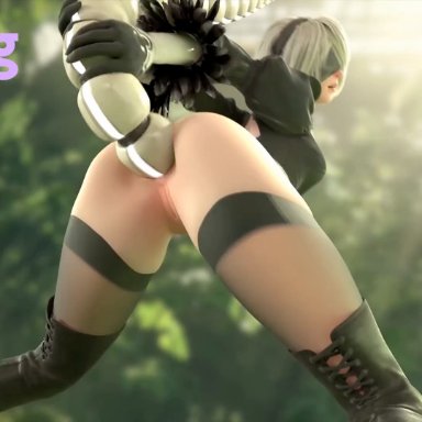 blender, nier, nier: automata, yorha 2b, likkezg, munt works, 1girls, anal, anal grip, anal insertion, anal masturbation, anal object insertion, anus, ass, bent over