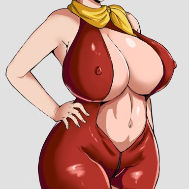 dragon ball, golden boy, bulma briefs, madame president, panarandom, 1girls, big breasts, blue eyes, blue hair, breasts, cleavage, cosplay, dress, ear piercing, earrings