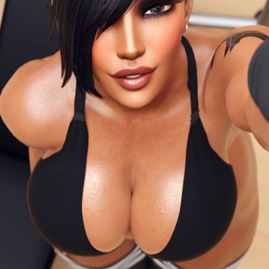 blender (software), blizzard entertainment, overwatch, snapchat, pharah, grvty3d, 1girls, abs, ass, big ass, big breasts, big butt, black hair, breasts, cleavage