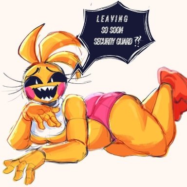 five nights at freddy's, toy chica (fnaf), ink01, inkbloto, big ass, black eyes, blush, breasts, laying down, legs up, pantyhose, robot, robot girl, sharp teeth, smile