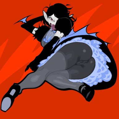 adventure time, marceline, marceline the vampire queen, the star (fionna and cake), zillionaire, 1girls, armwear, ass, black armwear, black hair, dress, fangs, female, female only, grey body