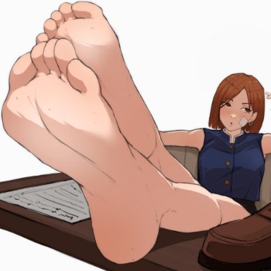 jujutsu kaisen, kugisaki nobara, shoarts, 1girls, barefoot, feet, foot fetish, pov feet, smell, smelly, smelly feet, soles, solo, solo female, toes