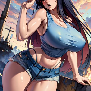 stocking anarchy, shadyfox, stable diffusion, :o, 1girl, 1girls, big breasts, breasts, city background, cloud, clouds, collarbone, covered breasts, curvaceous, curvy