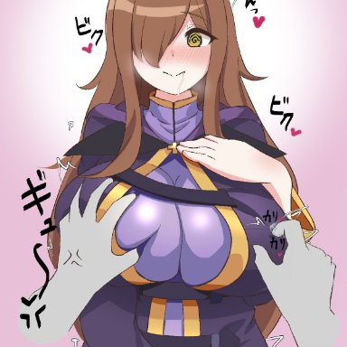 wiz (konosuba), hatenamaru, blush, brainwashed, brainwashing, breasts, femsub, hypnosis, large breasts, long hair, mind control, spiral eyes, symbol in eyes, unaware