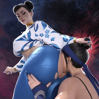 capcom, midway, mortal kombat, mortal kombat 1 (2023), street fighter, street fighter 6, chun-li, kitana, popogori, asian, asian female, ass, big ass, big butt, black hair