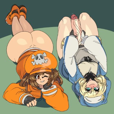 arc system works, guilty gear, guilty gear strive, bridget, may (guilty gear), captain kirb, 1boy, 1girls, ass, blonde hair, bottomless, bottomless female, brown eyes, brown hair, dat ass