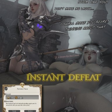 final fantasy xiv, miqo'te, 1girls, after rape, after vaginal, before and after, cat ears, cat tail, catgirl, cum, cum drip, cum in pussy, dazed, defeat, defeated