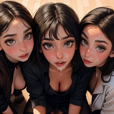 original, original character, taliredmint, 3girls, after fellatio, after oral, cum, cum on face, eye contact, facial, fellatio, looking at viewer, oral, pov, ai generated