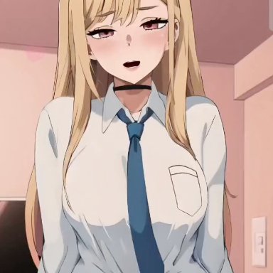 big breasts, big penis, blonde hair, clothed, cum, cum inside, kitagawa marin, moaning, orgasm, pink eyes, school uniform, skirt, squirting, tagme, vaginal