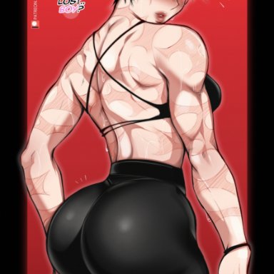 jujutsu kaisen, zenin maki, almualim, 1girls, ass, black hair, booty shorts, breasts, bubble butt, dat ass, female, glasses, huge ass, large breasts, scar