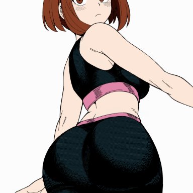 my hero academia, shounen jump, ochako uraraka, kobaji, paintmeanon, xiao lin gt, 1girls, arm at side, ass, ass focus, big ass, big breasts, bike shorts, blush, breasts