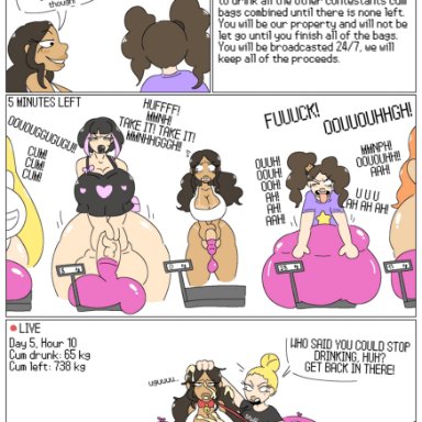 milkbuni, 5futas, ahe gao, areolae, balls, beauty mark, big penis, black lipstick, blonde hair, breasts, brown hair, chained, chains, collar, competition