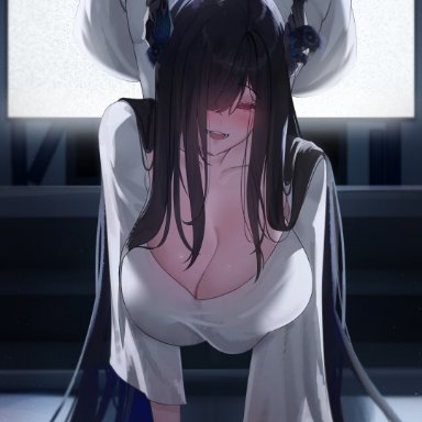 halloween, hololive, hololive english, hololive english -advent-, the ring, nerissa ravencroft, yamamura sadako, yamamura sadako (cosplay), prrrab, 1girls, ass, black hair, breasts, cosplay, female