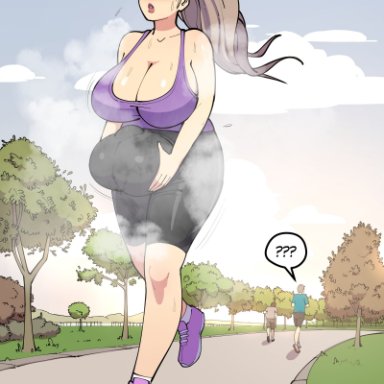 natasha (lewdua), lewdua, 1futa, ball fondling, balls, blonde hair, breasts, clothed, clothing, cupping balls, flaccid, fully clothed, futa focus, futanari, group