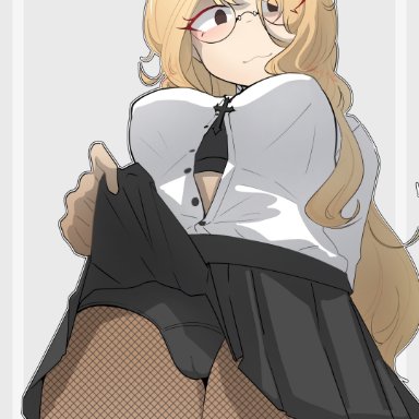 roblox, desti n moon, blonde hair, brown eyes, bunny ears, female, glasses, upskirt