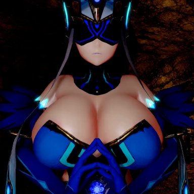 genshin impact, mirror maiden (genshin impact), zxc77133, 1girls, blindfold, bouncing breasts, breasts, cleavage, female, gigantic breasts, huge breasts, light skin, light-skinned female, long hair, massive breasts