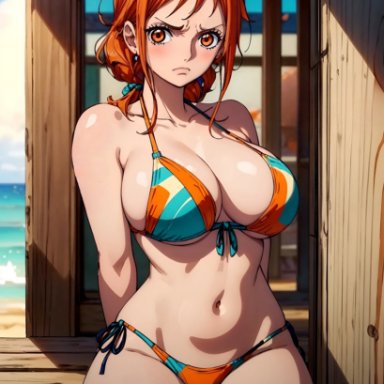 one piece, shounen jump, nami, nami (one piece), bikini, bikini bottom, bikini top, lewd, sexy, ai generated, post-timeskip