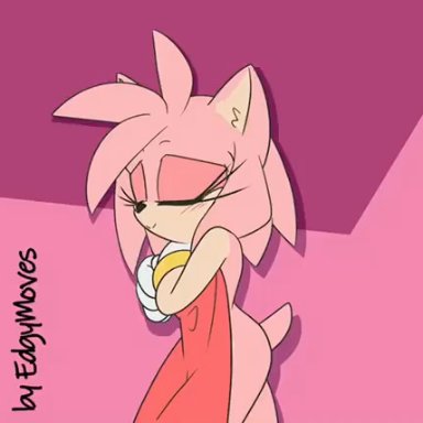 sonic (series), sonic the hedgehog (series), amy rose, edgymoves, 1girls, anthro, blush, bracelet, breasts, card, covering, female, female only, green eyes, naked