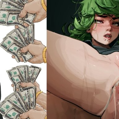 one-punch man, tatsumaki, diathorn, 1girls, ahe gao, anal, anal sex, arms crossed, before and after, before sex, biting lip, biting own lip, blush, bottomless, bottomless female