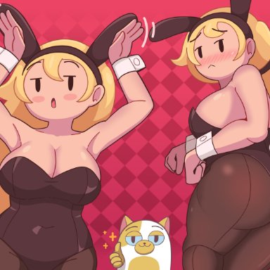 adventure time, cake the cat, fionna the human girl, bluefrok, big ass, big breasts, big butt, blonde hair, bunny ears, bunny tail, bunnysuit, cleavage, headband, huge ass, large ass