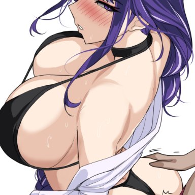 1girls, ass, breasts, dat ass, drogod (artist), female, genshin impact, hi res, huge ass, huge breasts, light-skinned female, light skin, long hair, naughty face, purple eyes