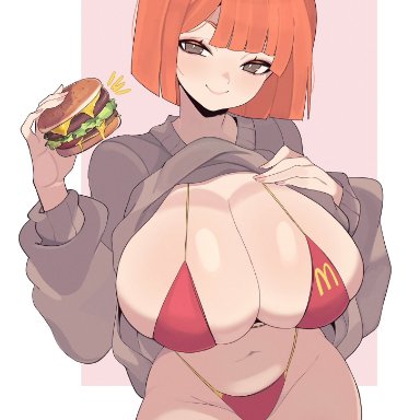 mcdonald's, yoshiikirablr, 1girls, alternate breast size, bikini, breasts, cleavage, female, huge breasts, large breasts, light skin, light-skinned female, massive breasts, mature female, milf