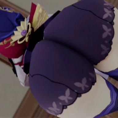 genshin impact, raiden shogun, kishi, ass, ass focus, ass shake, bent over, braid, female, from behind, hair ornament, hairpin, huge ass, japanese clothes, jiggle