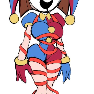 the amazing digital circus, pomni, hugothetroll, body control, breasts, brown hair, clown, clown girl, females only, jester, jester cap, possession
