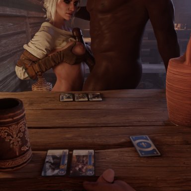 cd projekt red, the witcher (series), the witcher 3: wild hunt, ciri, geralt of rivia, missed call, 1girls, 2boys, areolae, big penis, boobjob, boobs, breast press, breasts, cheating