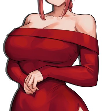 chainsaw man, makima (chainsaw man), cromwellb, 1girls, bare shoulders, big breasts, breasts, busty, child bearing hips, clothed, curvaceous, curves, curvy, curvy female, curvy figure