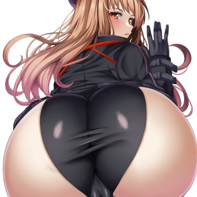 goddess of victory: nikke, rapi (nikke), parapetto, all fours, ass, ass focus, beret, black footwear, black gloves, black headwear, black jacket, black leotard, black thighhighs, blush, brown hair