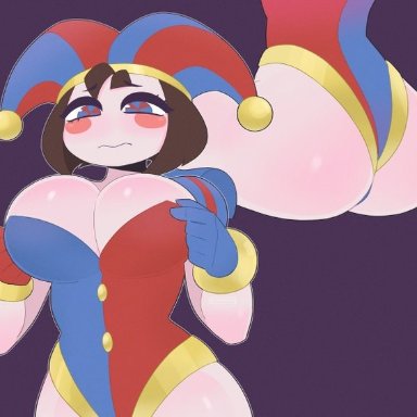 the amazing digital circus, pomni, exqmaster, ass, big ass, big breasts, boob window, breasts, brown hair, circus, embarrassed, female, female only, gloves, jester
