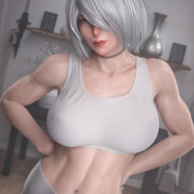 nier, nier (series), nier: automata, yorha 2b, nerohunter6, 1girls, abs, ass, big ass, big breasts, breasts, female, female only, large breasts, lingerie
