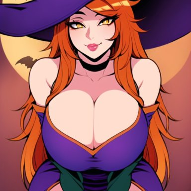 halloween, league of legends, riot games, ahri, vastaya, stable diffusion, alternate costume, bats, big breasts, breasts, cleavage, fox ears, fox girl, halloween costume, huge breasts