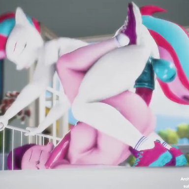 hasbro, mlp g5, my little pony, source filmmaker, pipp petals (mlp), zipp storm (mlp), screwingwithsfm, 2futas, animal genitalia, animal penis, balls, big balls, big penis, blue eyes, bouncing balls