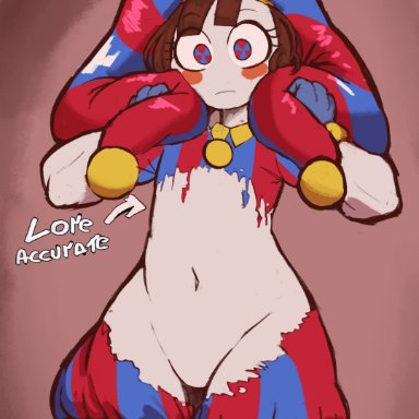 the amazing digital circus, pomni, gibbo0z, blush, flat chest, lore accurate, thick thighs