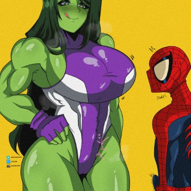 hulk (series), marvel, marvel comics, spider-man (series), jennifer walters, peter parker, she-hulk, spider-man, ryosuart, ryske, 1boy, 1boy1girl, 1girls, ass, athletic