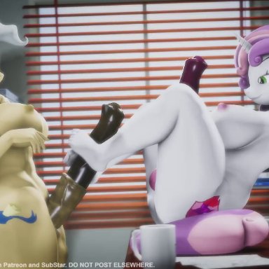 friendship is magic, hasbro, mlp, my little pony, mayor mare (mlp), sweetie belle (mlp), screwingwithsfm, 2futas, big ass, big balls, big breasts, big butt, big penis, clop, footjob