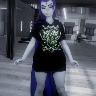 teen titans, virt-a-mate, rachel roth, raven (dc), flyroxy, bottomless, cape, long shirt, shirt lift, tease, 3d, animated, tagme, video